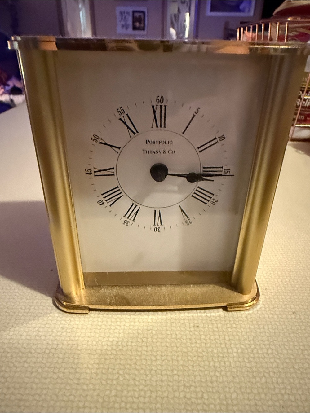 Tiffany & Co. Gold and White Mantel Clock with Roman Dial